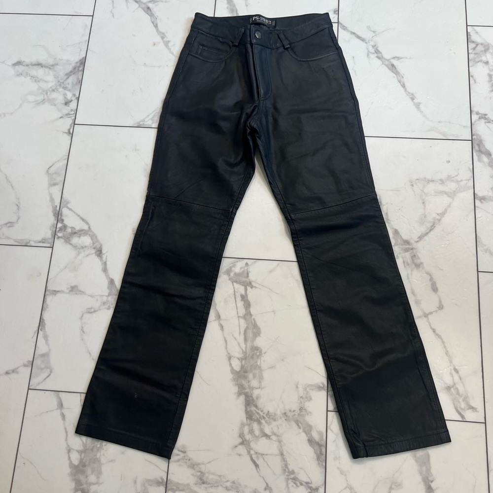 Periscope PS-3983 Elegant Black 100% Leather Straight Leg Pants